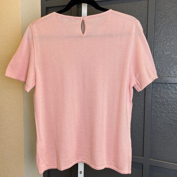 Oscar de la Renta Womens Pink Wool Cashmere Silk Blend Short Sleeve Top L NWOT - Picture 2 of 6